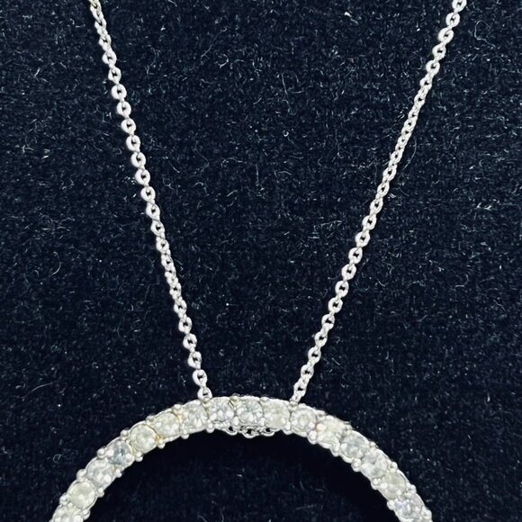 Silver Tone Necklace With Rhinestone Circle Pendant Signed NR (5571) - Picture 3 of 7